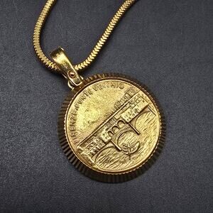 Bellezza Italian Coin Pendant Necklace Gold Tone Ponte Vecchio Bridge